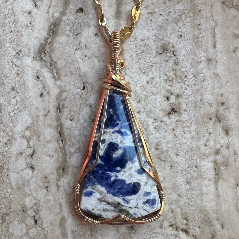 Tarnish Resistant Gold Grounding Copper Sodalite Necklace Pendant